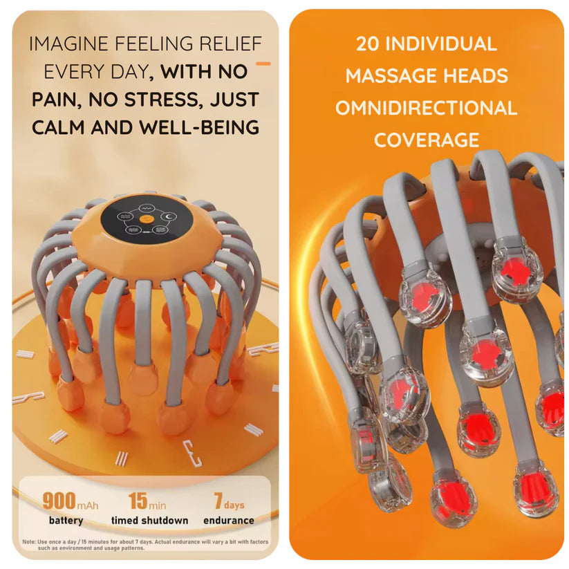 Electric Migraine Relief Scalp Massager – 20-Head Vibrating Octopus Massager with Red Light