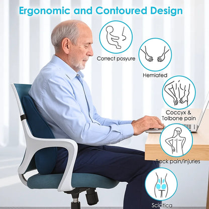 Memory Foam Lumbar Support Pillow – Back Support for Office, Car & Home Chairs