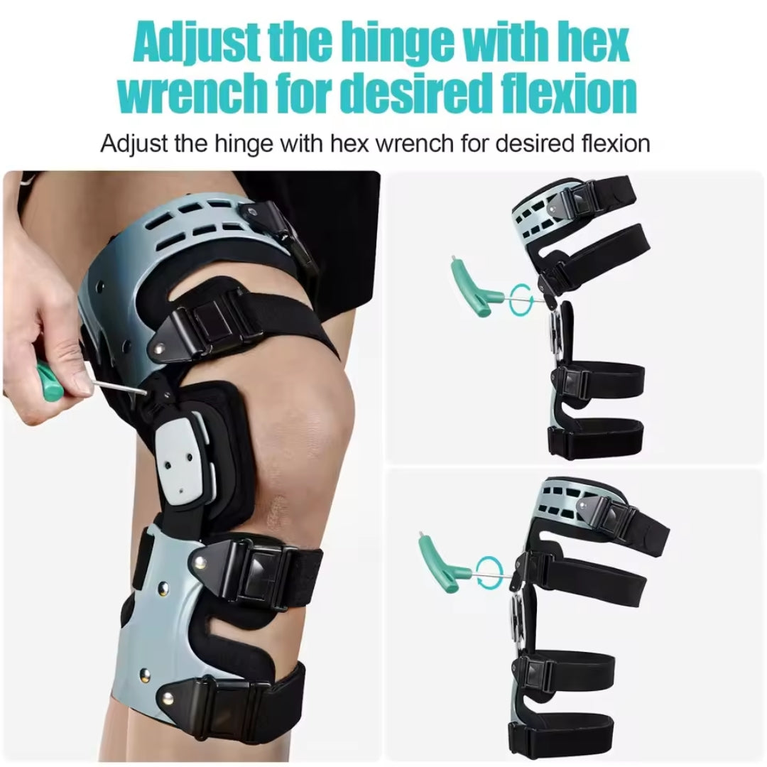 Knee brace with hex wrench for adjusting flexion 