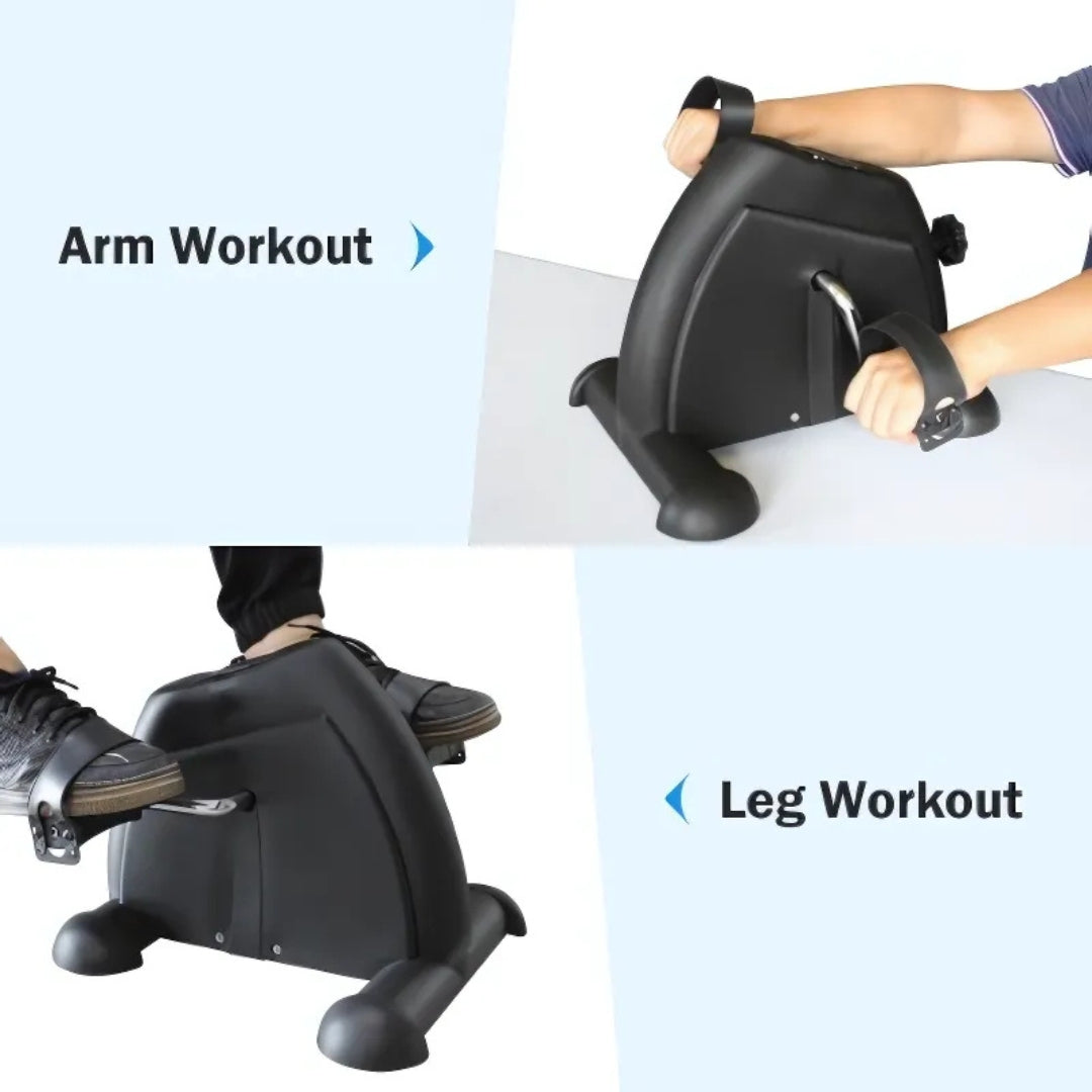 Exercise bike showing arm and leg workout options