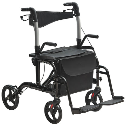 2-in-1 Rollator Walker & Wheelchair – Foldable, Lightweight for Seniors