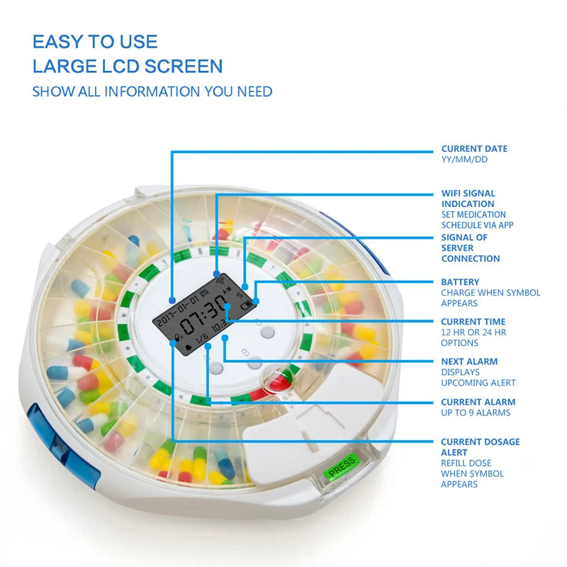 M126A Smart Pill Dispenser for Seniors – 28 Compartments & App Alerts