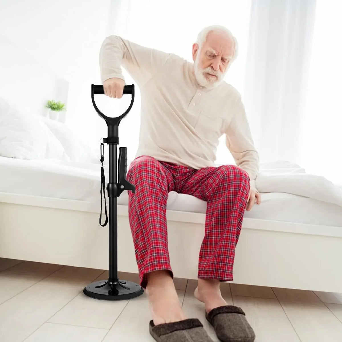 Adjustable stand assist mobility aid for seniors with non-slip base